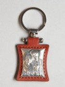 Key Ring: Stirling Silver/Leather: Holy Family