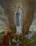 10 x 8 Print: Our Lady Lourdes and Bernadette/Water